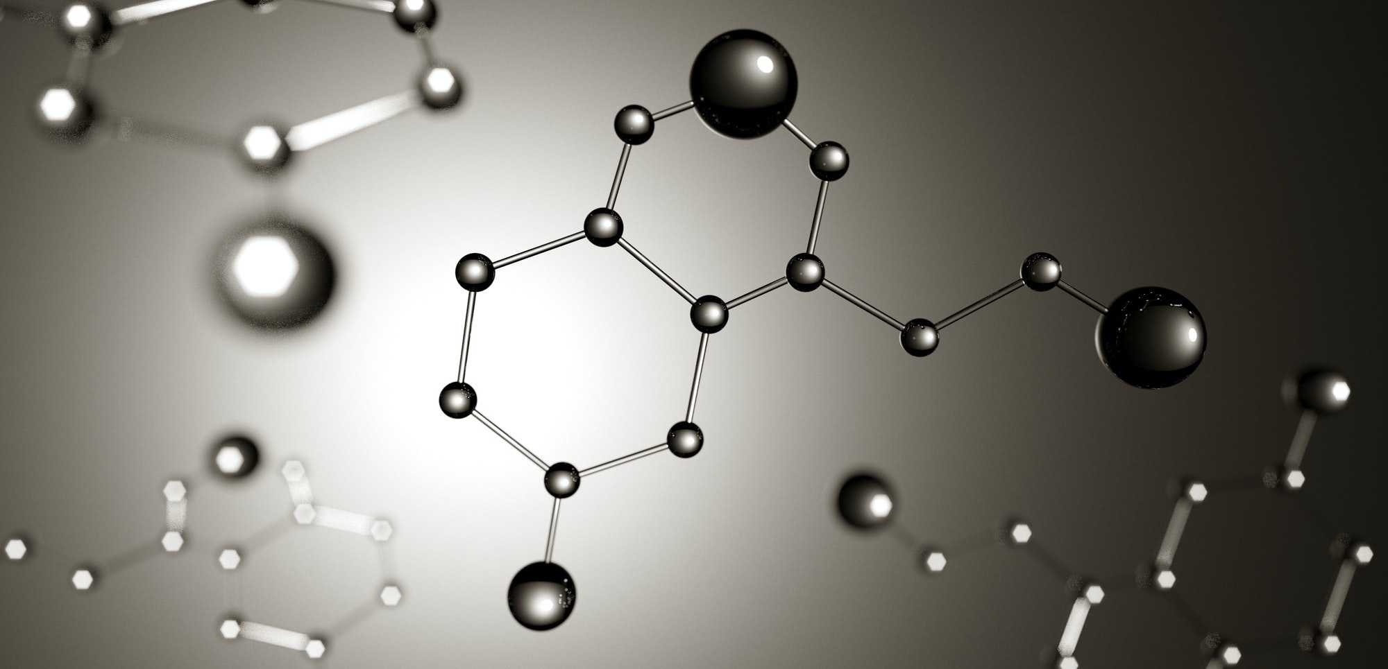 3d illustration. Model of serotonin molecule, Hormone of Happiness